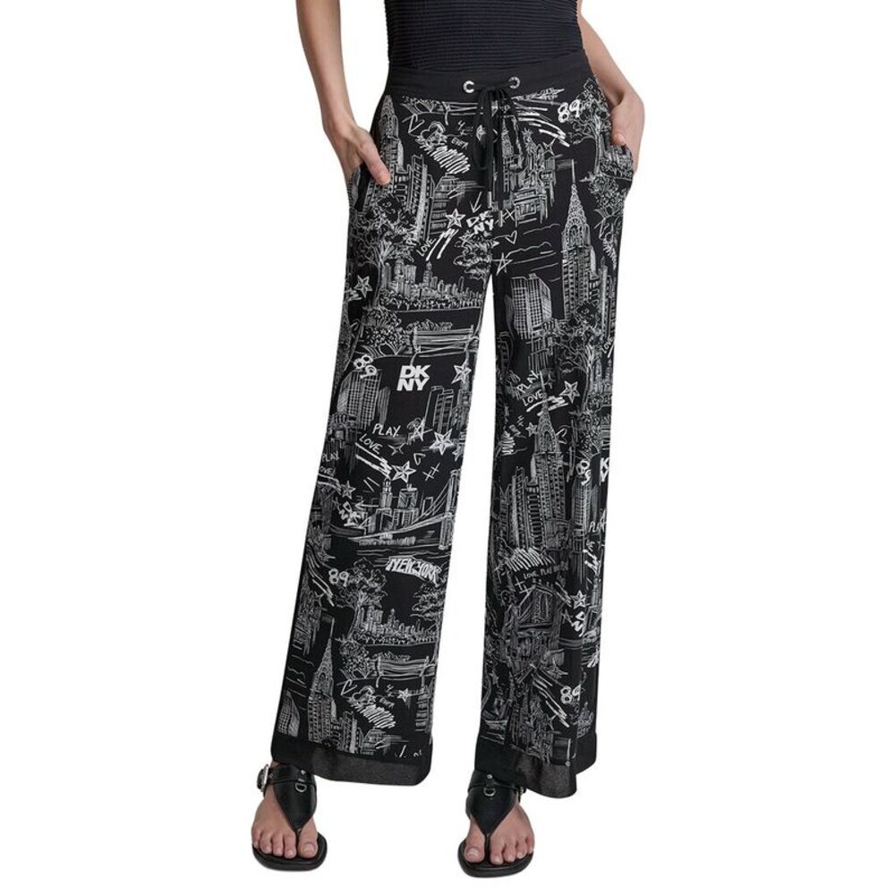 Dkny Womens  Printed Drawstring Pant, Navy